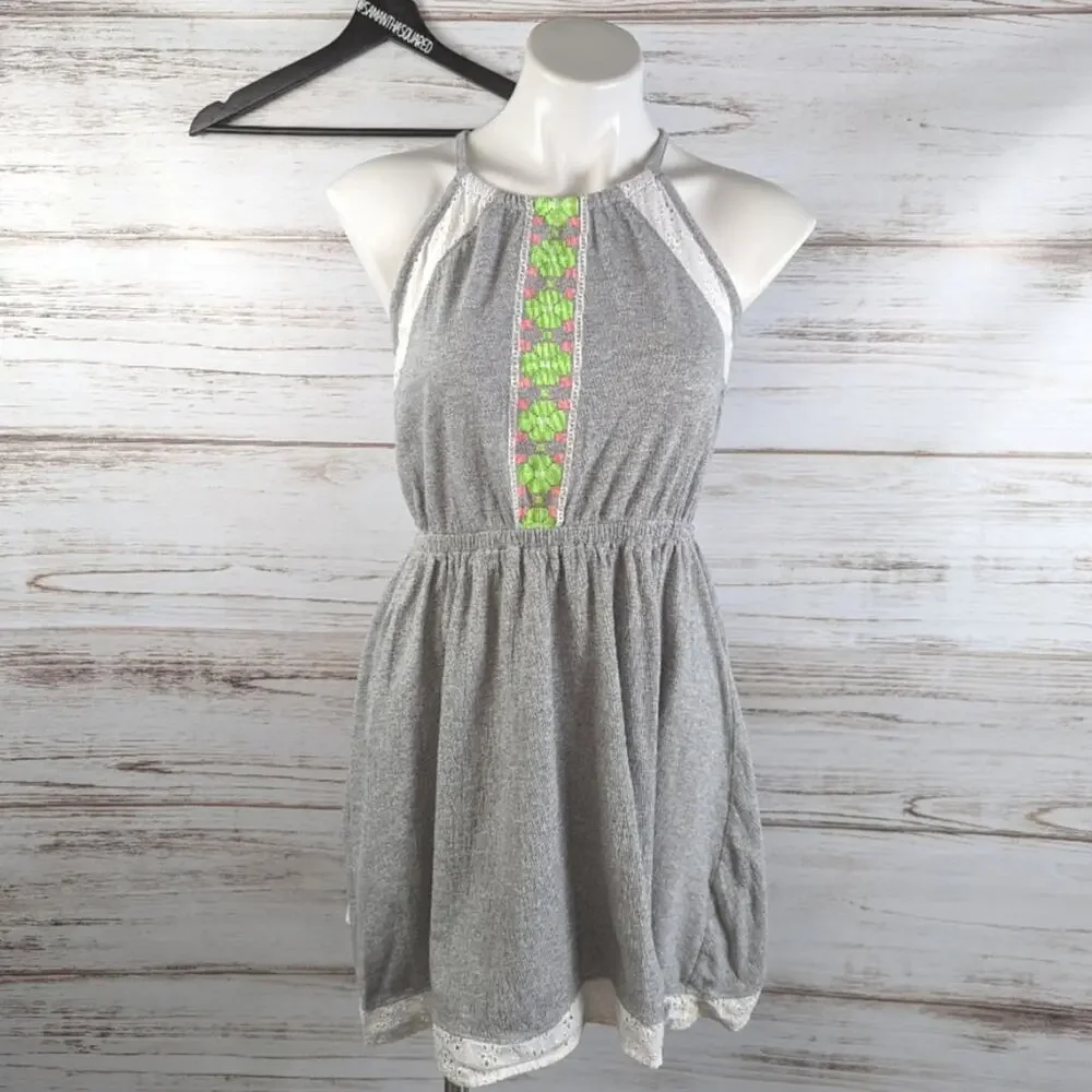 So Juniors Eyelet Lace Gray Sundress Halter Sz XXL 16